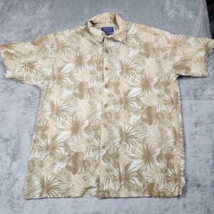 Pendleton Shirt Mens Large Tan Beige Palm Leaf Bamboo Hawaiian Aloha Resort